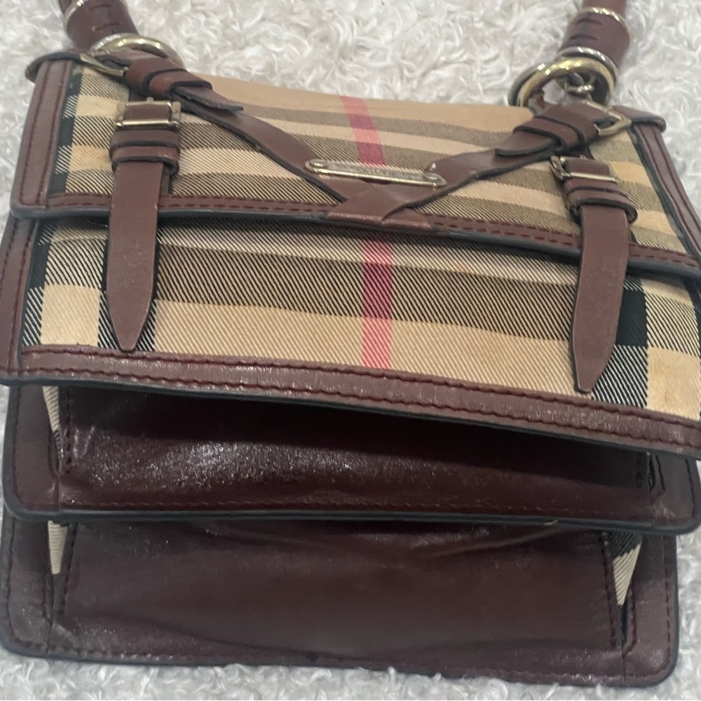 Burberry Brown/Beige House Check Coated Fabric Leather Shoulder Bag - Picture 7 of 16